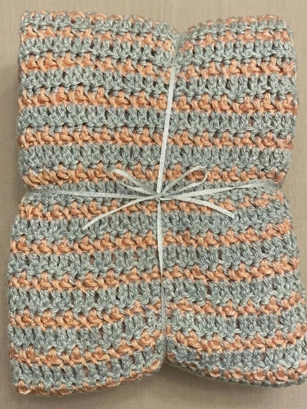 Handmade Crochet Baby Blanket Grey Coral Pink 33x33 Soft